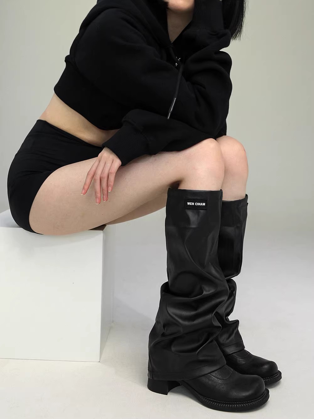 여성용 PU 가죽 레그 앵클 니 슬리브 양말 대비색 오 - Knee Sleeve Pair 리뷰 및 가격